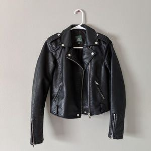 Blavk Faux Leather Jacket Moto Cropped Back